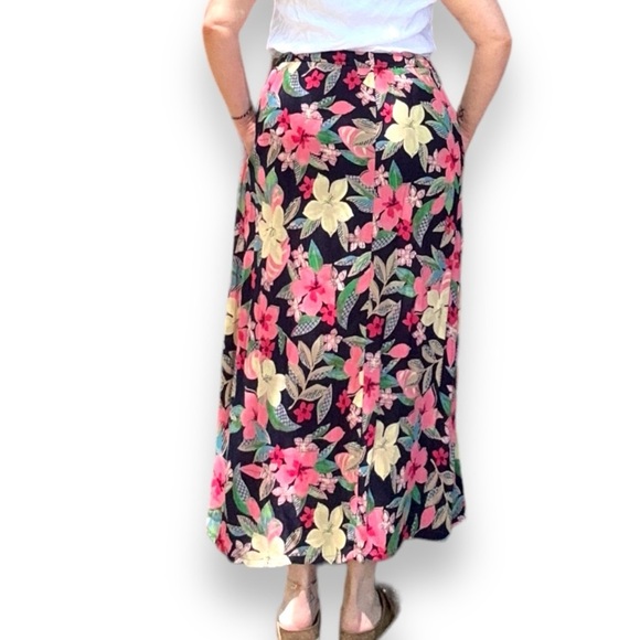 Vintage Napa Valley Blue Floral Tropical Crepe Maxi Skirt Size Large Summer EUC - Picture 2 of 16